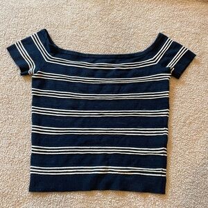 American Eagle Medium navy blue and white striped knit crop top NWOT